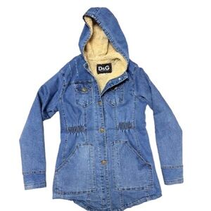 Hooded Denim Jacket-Sherpa Lining-Vintage-Size Medium